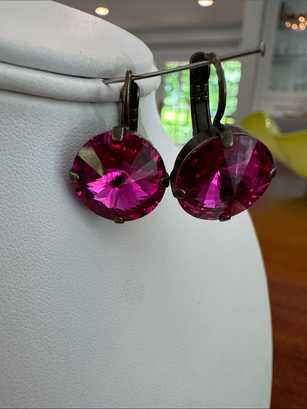 Sabika Vintage-Inspired Hot Pink Crystal Drop Earrings